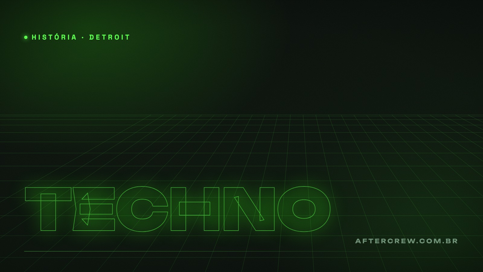Arte editorial em verde neon com grade industrial e a palavra TECHNO